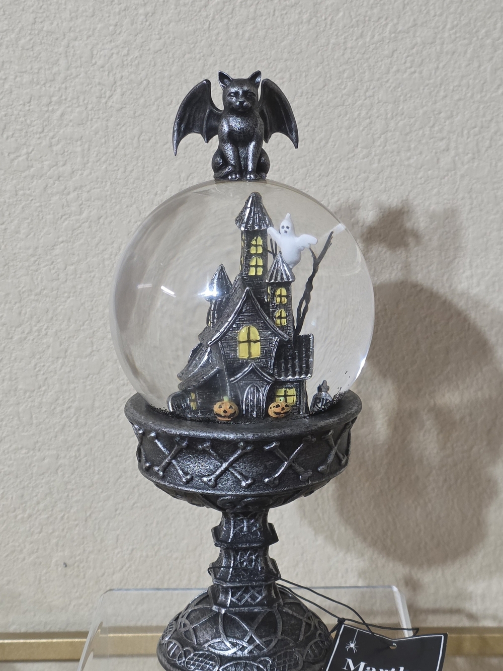 Gothic Haunted House Snow Globe - Black and Yellow Accents